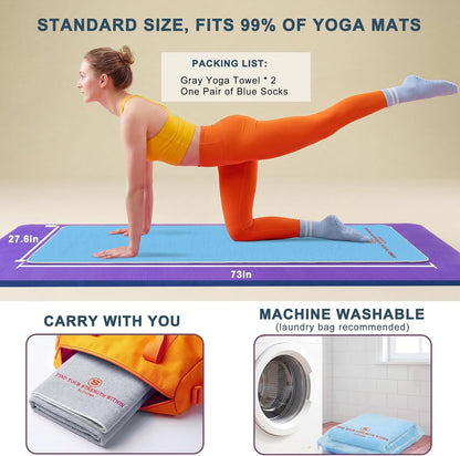 Upgraded Yoga Mat Towel with Bonus Grip Socks Elegant Embroidered Design, 1-Second Sweat Absorption & Non-Slip | Machine Washable Microfiber | Hot Yoga, Pilates | 73''*27.6'' | Orchid Purple