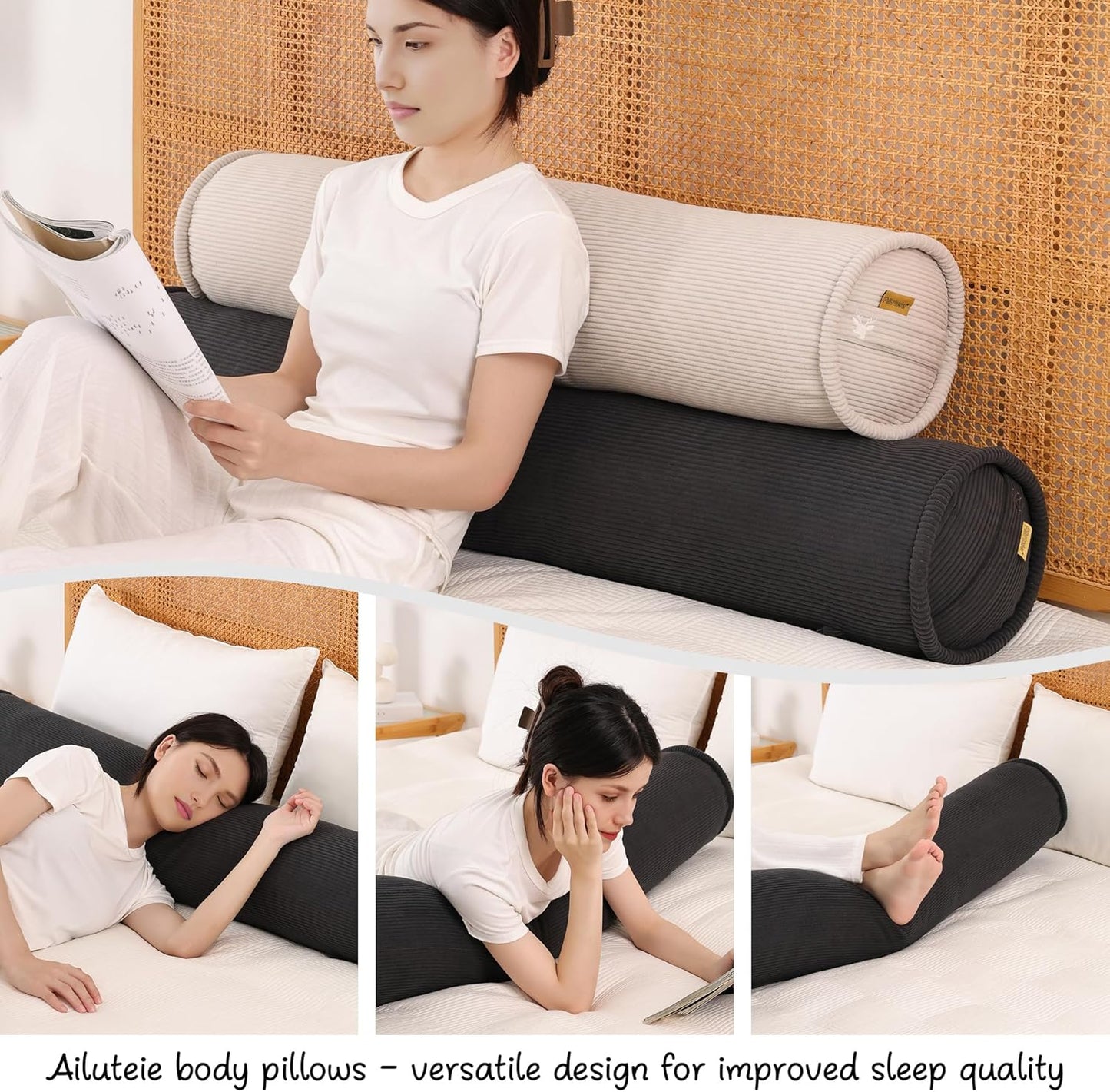 Corduroy Body Pillow, Round Bolster Cylinder Pillow for Adults, Soft Long Support Pillow for Bed & Sofa, Removable Washable Cover,59 x 7.87 Inches,Peacock Blue