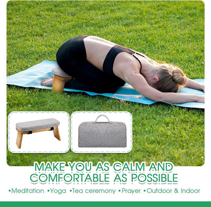 Meditation Bench with Carrying Bag, Meditation Kneeling Stool Portable Yoga Meditation Bench Ergonomic Foldable Prayer Stool with Soft Cushion for Kneeling Sitting Prayer Extended Practice