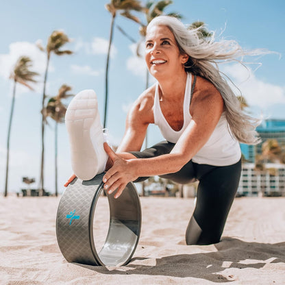 FLX® Yoga Wheel Large | Durable Comfortable, 5 Inches Wide 12.5 Inch Diameter Prop Wheel To Release Tension, Improve Flexibility, Alleviate Back Pain, Stretch And Strengthen Core Muscles (Grey)