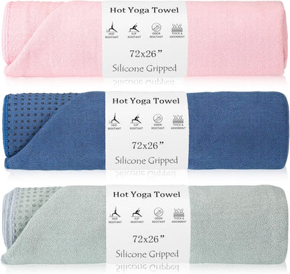 Hahafelt 3 Pack Hot Yoga Towel Non Slip 72" x 26" Extra Large Microfiber Yoga Mat Towel with Grip Dot Absorbent Sweat Anti-Slip Mat Cover for Pilates Fitness(Beige Dark Gray Coffee)