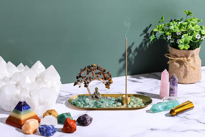 Jovivi Crystal Incense Holder for Sticks, Mixed Healing Crystal Stone Money Tree Buddha Statue Set Incense Burner, Incense Trays for Wealth, Good Luck,Yoga Meditation Home Decor