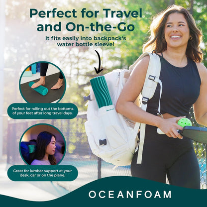 Oceanfoam Ripple Travel Foam Roller (11" x 3.35") Firm Mini Foam Roller for Physical Therapy, Deep Tissue Massage, Back Pain - High Density, Ergonomic Wave Textured - Yoga, Pilates, Exercise (Natural) - Colors A