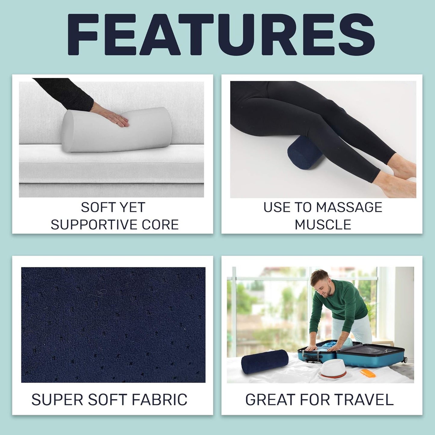 AllSett Health Round Cervical Roll Cylinder Bolster Pillow with Removable Washable Cover, Ergonomically Designed for Head, Neck, Back, and Legs, Grey | 13" X 5"