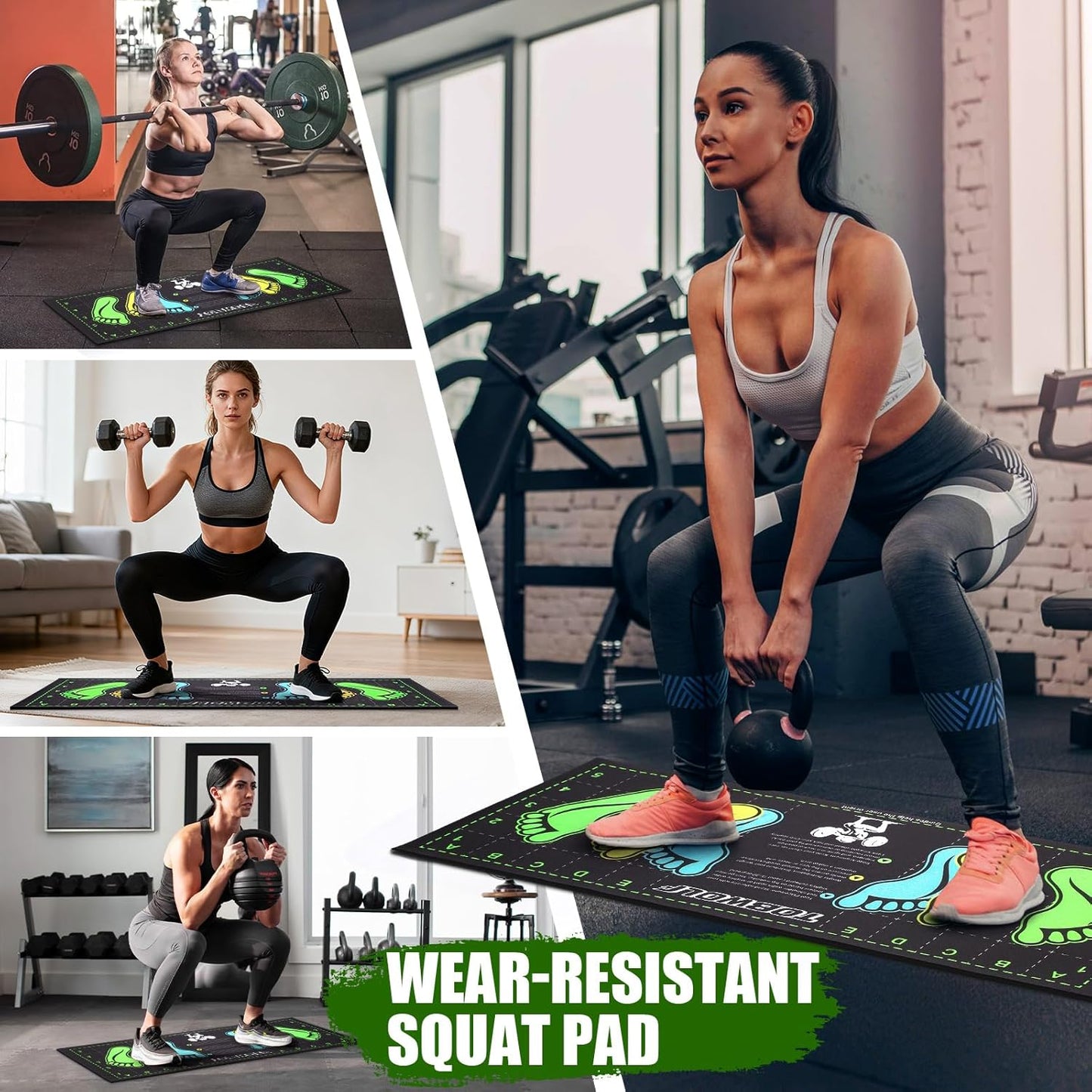 31.5'' X 13.8'' Non-Slip Squat Mat with Foot Position, Pro-Grade Exercise Mat Great for Squats, Leg and Lunges, Improving Muscle Activation, Versatility and Safety, Ideal for Home Fitness Enthusiasts
