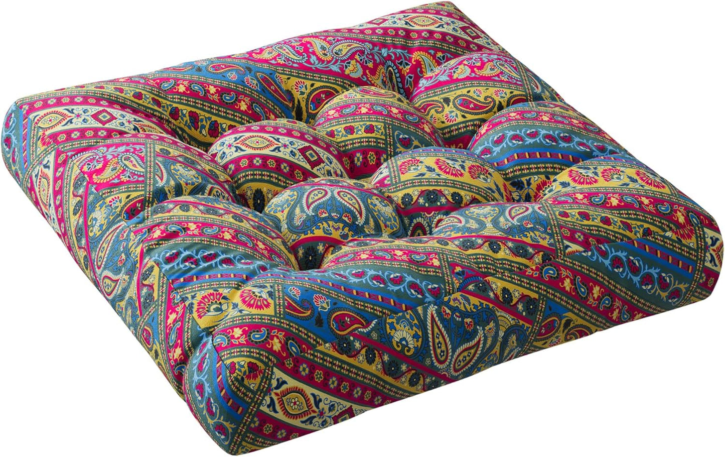 Codi Boho Floor Pillow, Large Meditation Cushion for Adults, Square Pillows Seating for Yoga Living Room Tatami Sitting Home Decor, Memory Foam Added, 22x22 Inch, Multi Patchwork