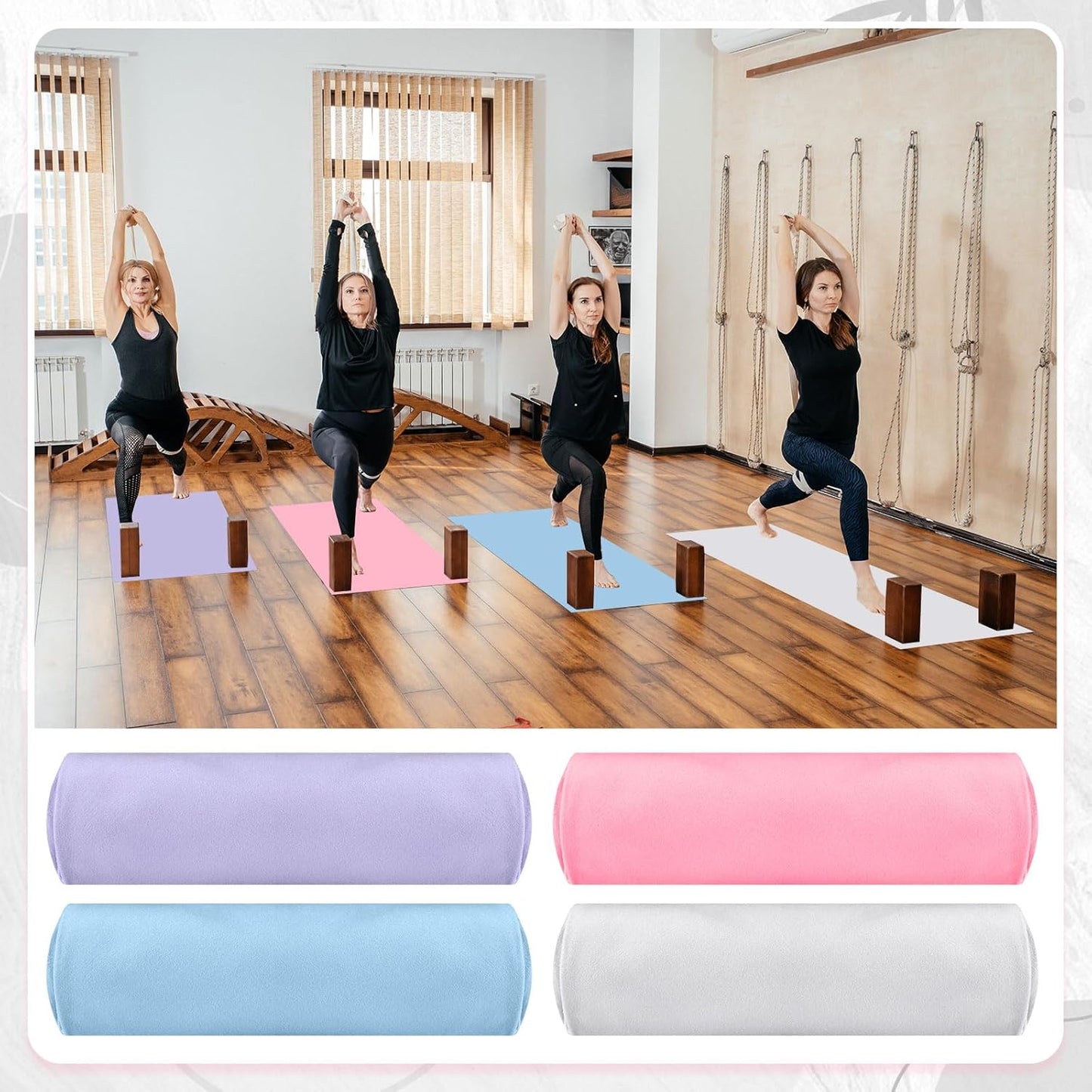 Breling 4 Pack 72" x 24" Hot Yoga Towel Non Slip Microfiber Mat Towel Sweat Absorbent Soft Pilates Mat Essentials for Hot Yoga Pilates Exercise(Light Grey)