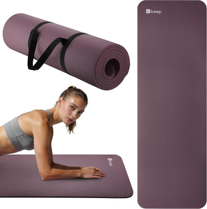 KEEP Extra Thick NBR Yoga Mat for Women & Men, 10mm Thick, 72”x24” Large Exercise Mat with Non-Slip Workout Mat for Yoga, Pilates, Stretching, Meditation – Wide & Cushioned Fitness Mat