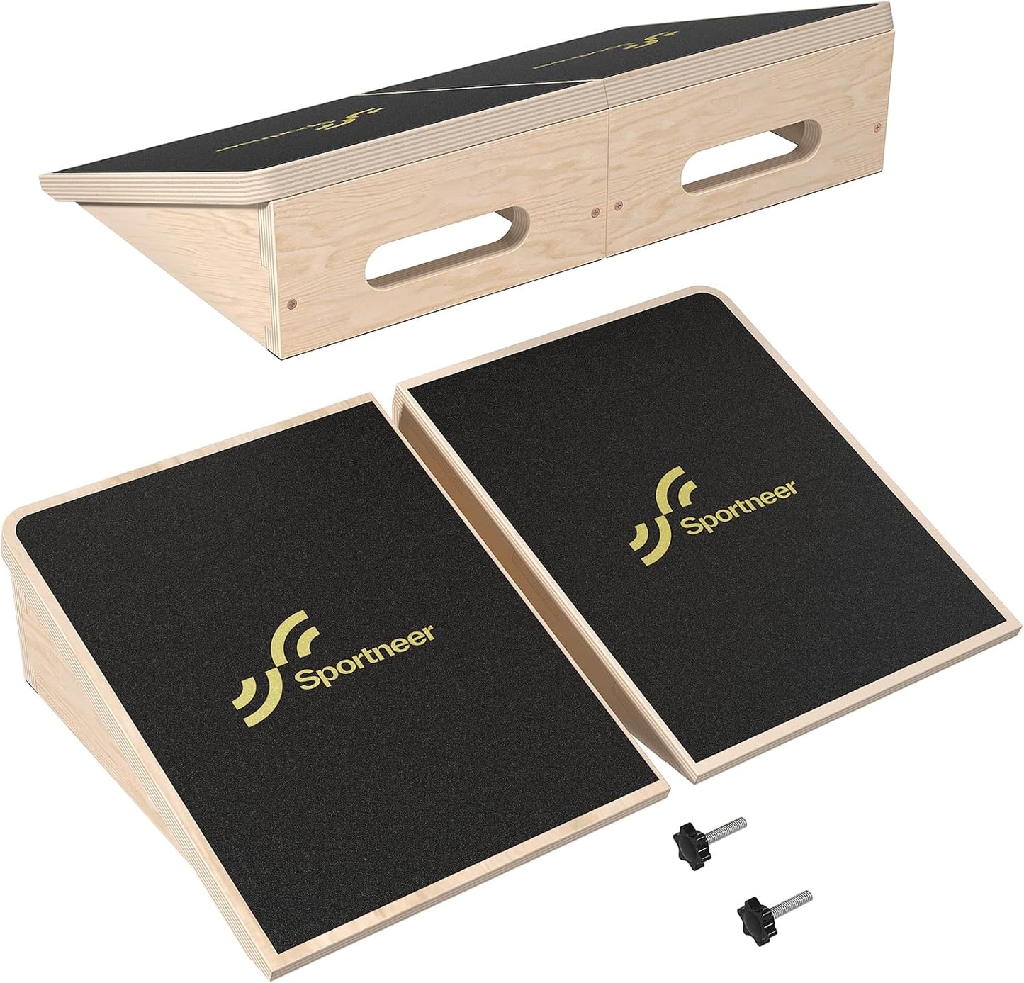 Sportneer Squat Wedge - Squat Wedge Block 1200 LBS - 15°/ 20° Slant Board for Squats Wooden Heel Elevated Board for Squats Weightliting Home Gym Squat Wedge Non-Slip