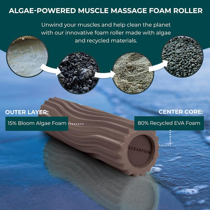 Oceanfoam Ripple Travel Foam Roller (11" x 3.35") Firm Mini Foam Roller for Physical Therapy, Deep Tissue Massage, Back Pain - High Density, Ergonomic Wave Textured - Yoga, Pilates, Exercise (Natural) - Colors A