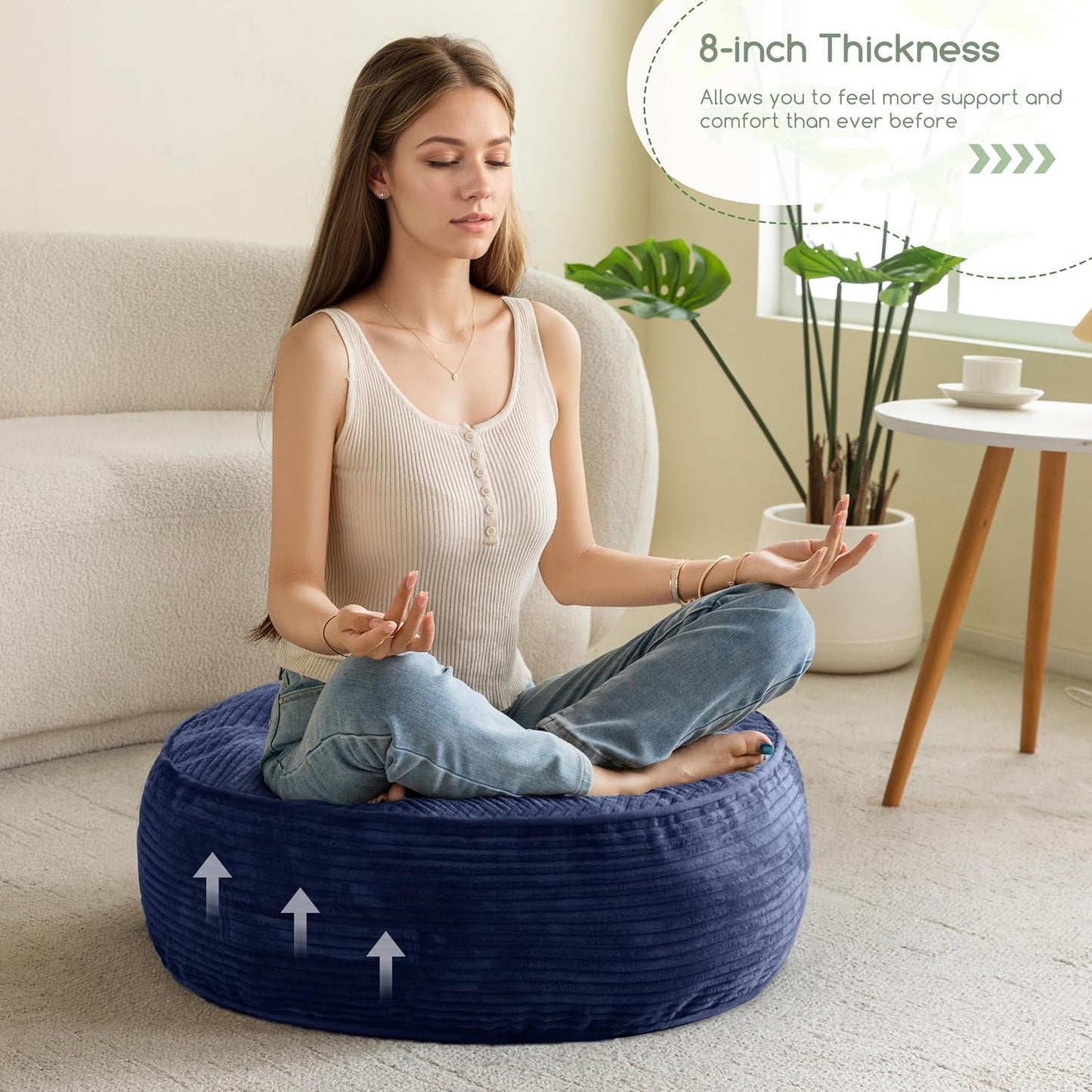 HIGOGOGO Floor Pillow Cushion for Adults, Meditation Cushion Pillow, Large Square Floor Sitting, Tufted Corduroy Cover, for Tatami Living Room or Yoga, 22x22 Inch, Dark Grey