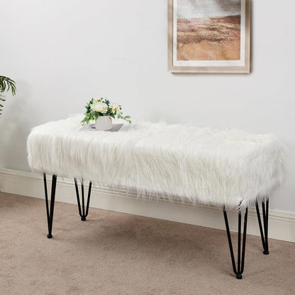 Home Soft Things Green Mongolian Faux Fur Ottoman, Desert Sage, 19'' x 13'' x 17'', Cozy Plush Fluffy Ottoman Foot Rest Stool for Living Room Bedroom Entryway Makeup Bench End of Bed Home Décor