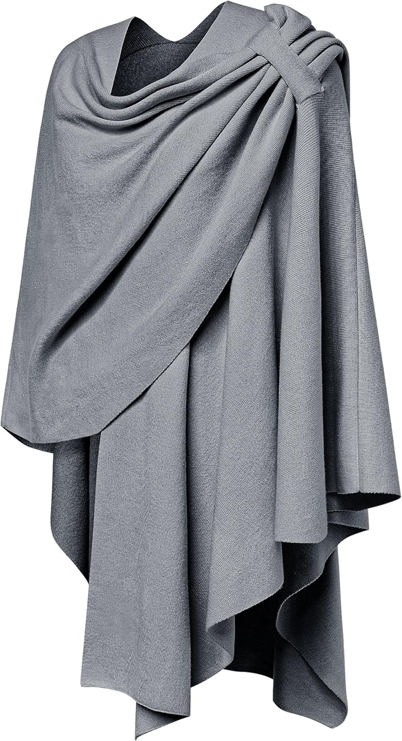 PULI Womens Large Cross Front Poncho Sweater Wrap Topper Knitted Elegant Shawls Cape for Fall Winter