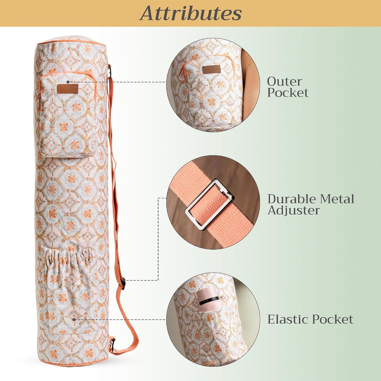 Maison d' Hermine Yoga Mat bag, Cylindrical bag for Woman&Men, yoga mat Bag &Adjustable shoulder straps Yoga Mat Carrier Bag with Drawstring Water Bottle Pocket and zipper pocket Easter Gifts
