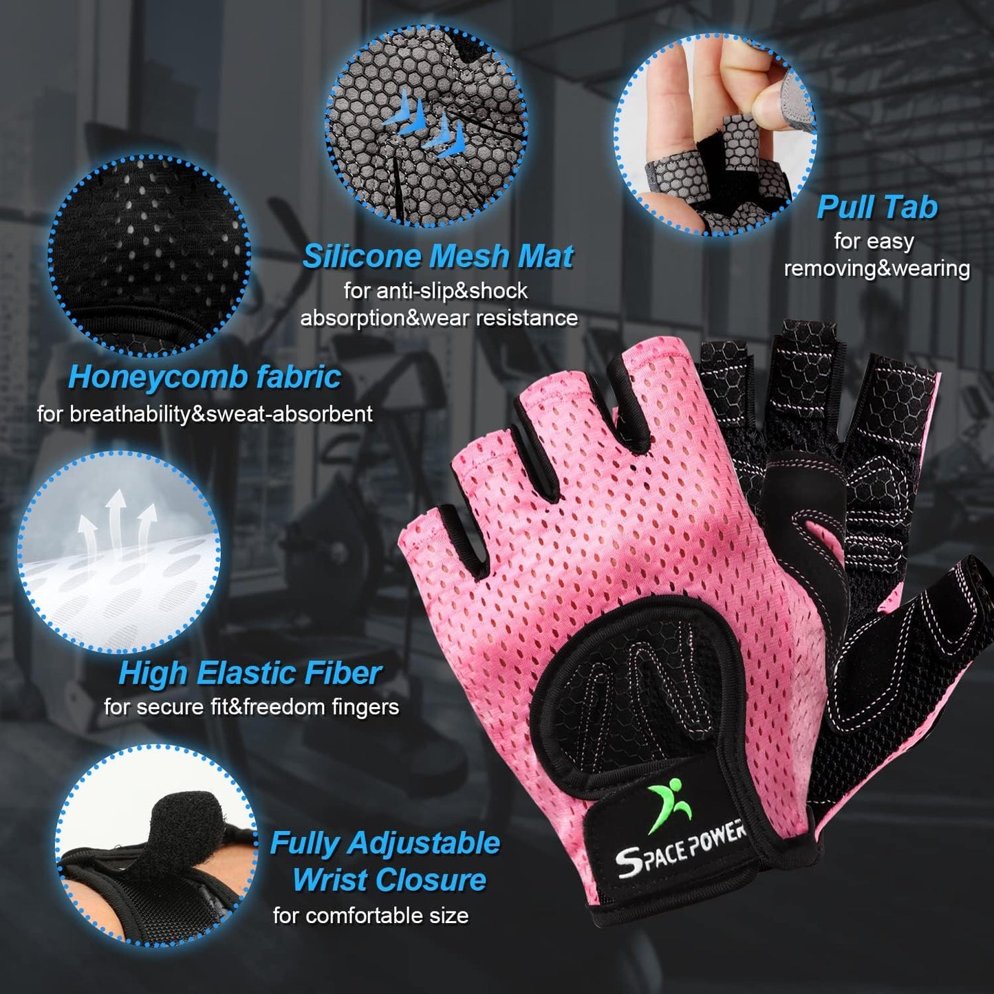 spacepower Workout Gloves - Lightweight Breathable Gym Gloves for Women & Men's Exercise