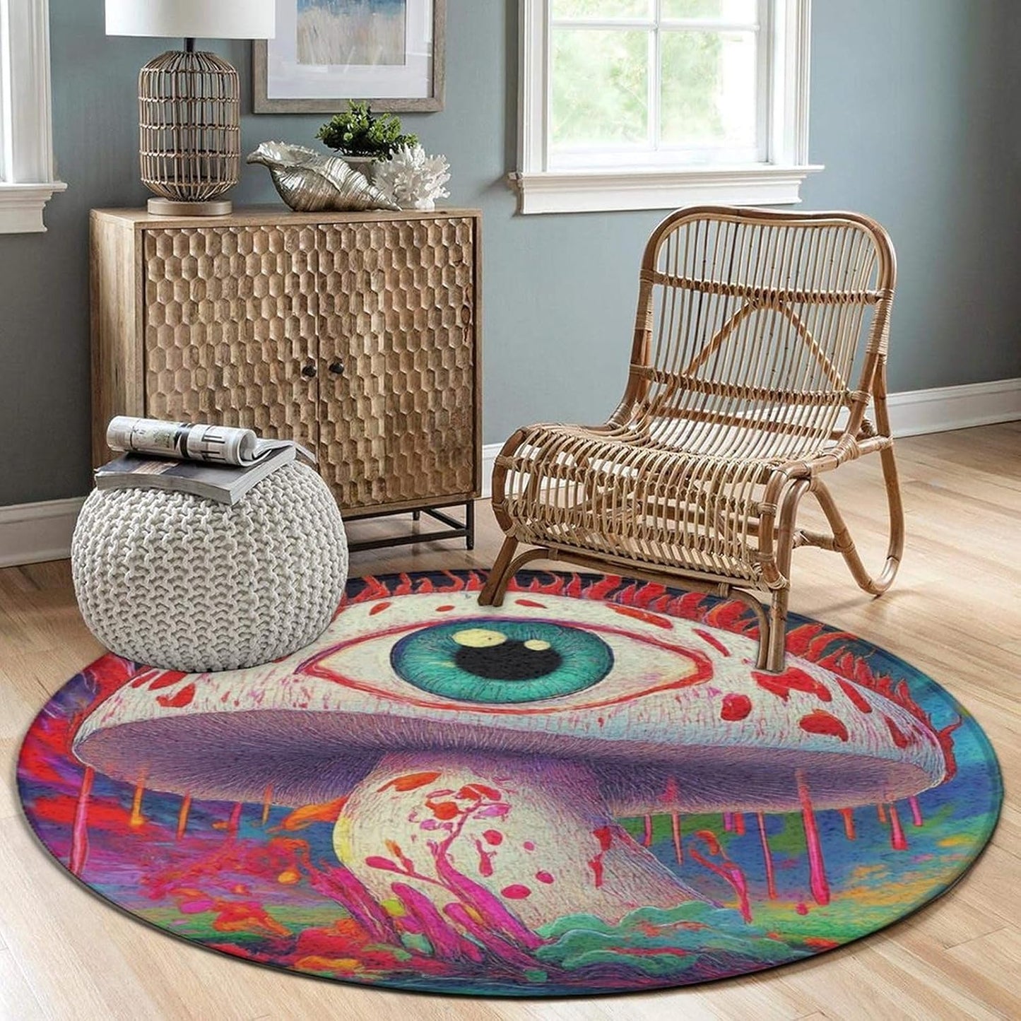 Home Decor Non Slip Kitchen Office Circle Rug, Machine Washable Modern Round Area Rug, Room Sofa Yoga Soft Round Carpet Purple Galaxy Trippy Space Astronaut Art, 36inch