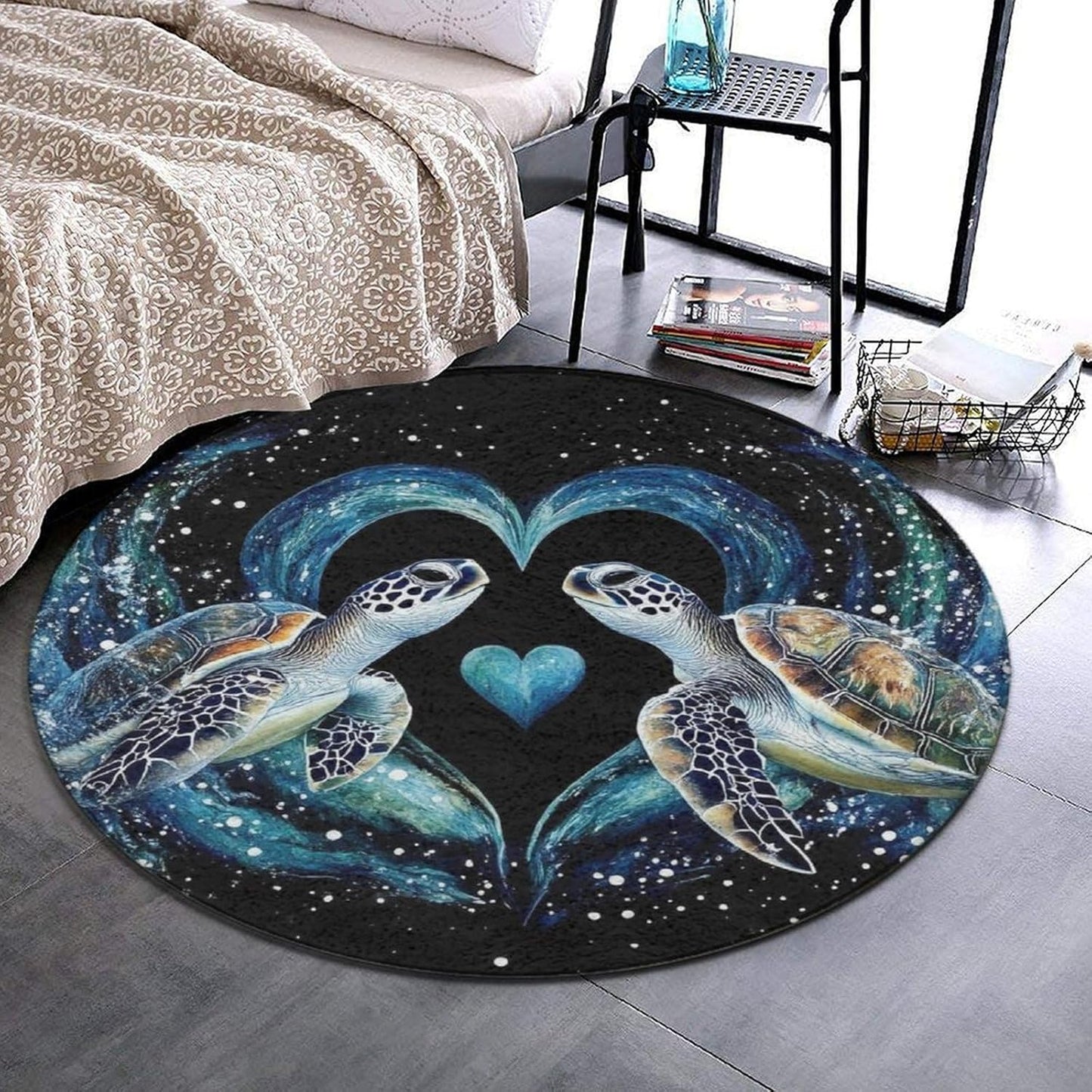 Room Sofa Yoga Soft Round Carpet, Home Decor Non Slip Kitchen Office Circle Rug, Machine Washable Modern Round Area Rug Beach Turtles, 60inch
