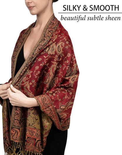 Achillea Reversible Paisley Pashmina Rave Scarf – Exotic Indian Shawls and Wraps for Evening Dresses, Festivals, All Seasons - Colors A