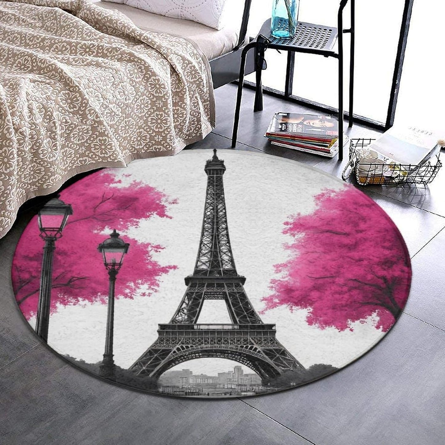 Soft Round Yoga Carpet, Office Chair Decor Round Mat for Carpet and Hardwood Floors Purple Butterfly