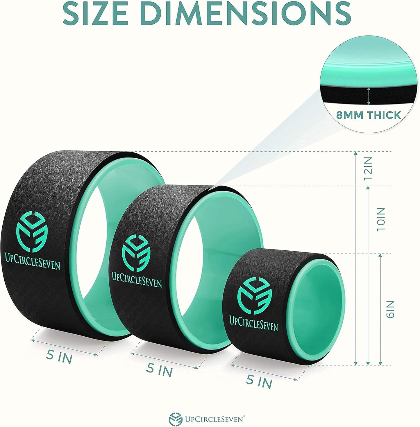 UpCircleSeven Yoga Wheel Set - Strongest & Most Comfortable Yoga Prop Wheel, 3 Pack for Back Pain and Stretching (12, 10, 6 inch)