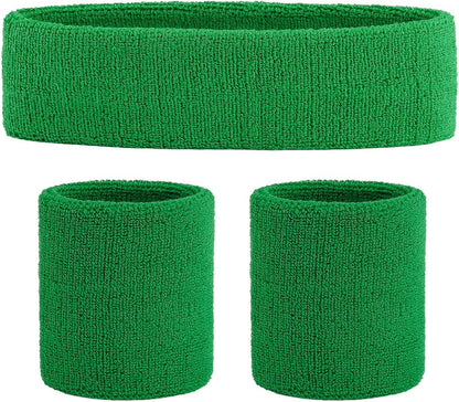 ONUPGO Sweatband Set Sports Headband Wristband Set Sweatbands Terry Cloth Wristband Wrist Sweatband Headbands Moisture Wicking Sweat Absorbing Head Band