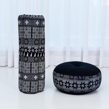 Leewadee Meditation Cushion Set – 1 Small Zafu Yoga Pillow and 1 Small Roll-Up Zabuton Mat Filled with Kapok
