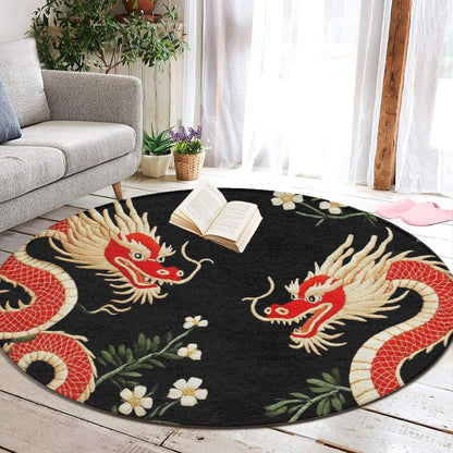 Soft Round Yoga Carpet, Large Home Decor Mat, Non-Slip Machine Washable Kitchen Office Circle Rug Compatible with Cool Norse Viking Vegvisir Runic Compass