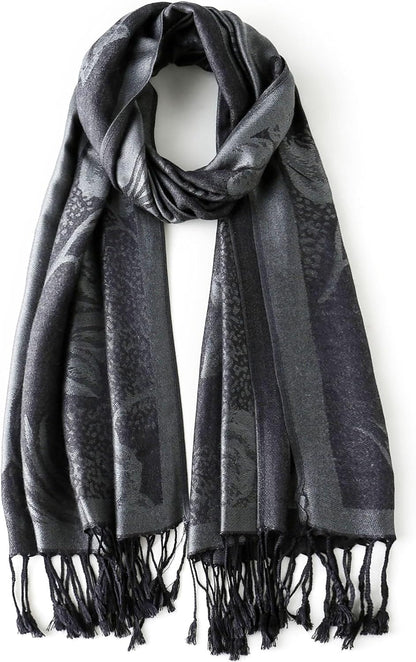Ciormis Two Tone Silky Paisley Pashmina Shawl Scarf,Soft Women's Rave Jacquard Pashminas Wrap Scarves