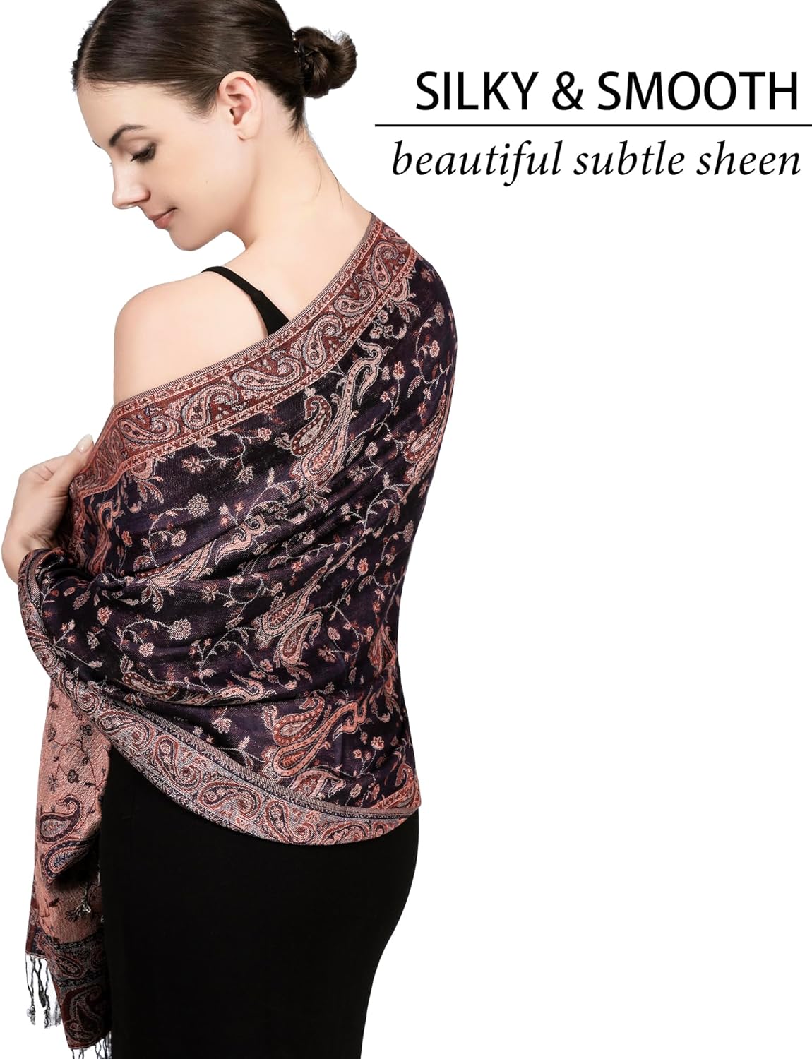 Achillea Reversible Paisley Pashmina Rave Scarf – Exotic Indian Shawls and Wraps for Evening Dresses, Festivals, All Seasons - Colors A