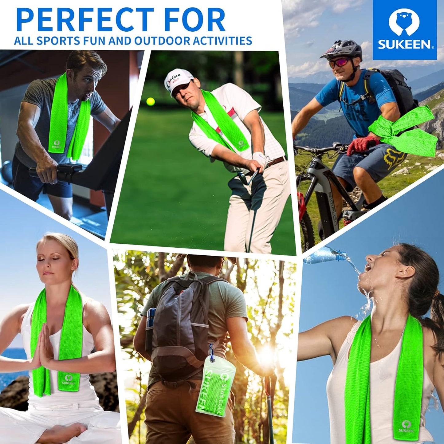 Sukeen [4 Pack Cooling Towel (40"x12"), Soft Breathable Chilly Microfiber Towel for Yoga,Sport,Running,Gym,Workout,Camping,Fitness,Workout & More Activities
