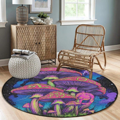 Home Decor Non Slip Kitchen Office Circle Rug, Machine Washable Modern Round Area Rug, Room Sofa Yoga Soft Round Carpet Purple Galaxy Trippy Space Astronaut Art, 36inch