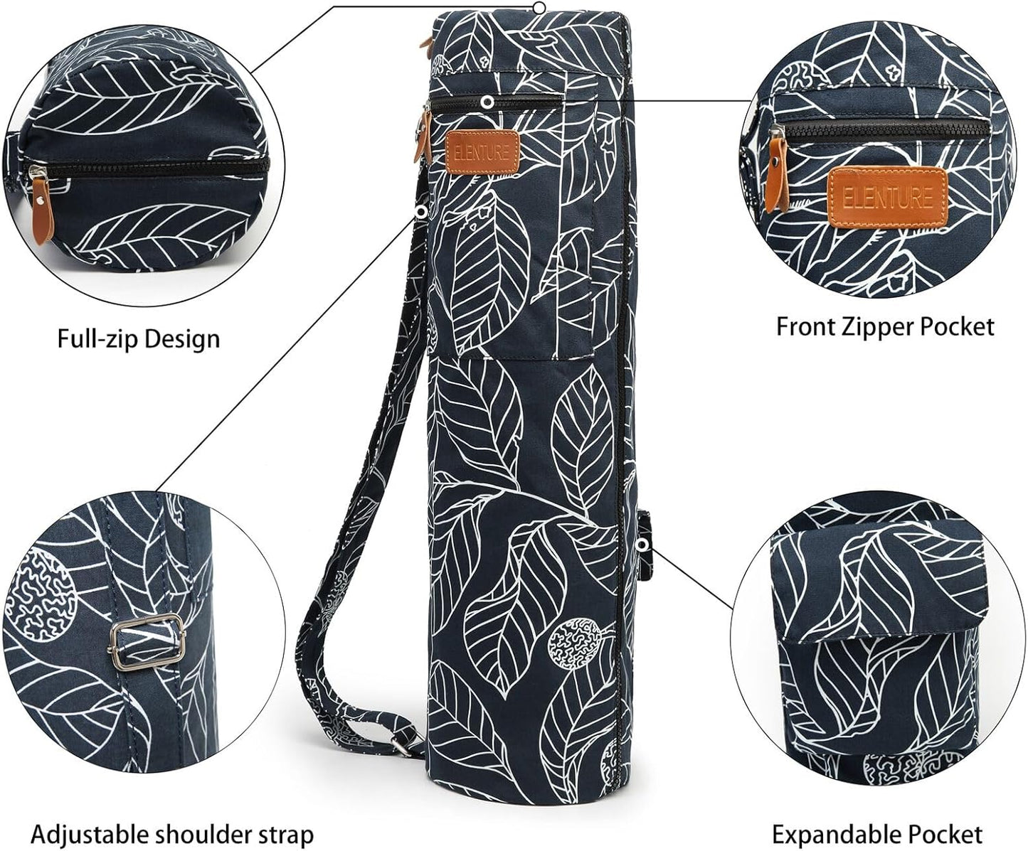 Canvas Yoga Mat Bag with Adjustable Strap & Pockets, Full-Zip Travel Gym Tote for Women & Men, Fits 1/4" & 1/3" Thick Mats, Lightweight Carrier for Yoga, Studio, Workout, Outdoor Use
