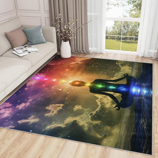 Chakra Rugs for Living Room - Zen Yoga Rug, 3x5 Rug, Meditation Indian Area Rug, Colorful Spiritual Washable Non Slip Rugs, Bohemian Carpet - Home Decor, Chakra Gifts for Men