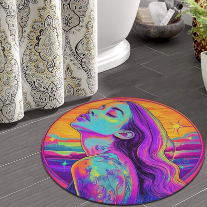 Machine Washable Modern Round Area Rug, Room Sofa Yoga Soft Round Carpet, Home Decor Non Slip Kitchen Office Circle Rug Union Jack Flag UK Mandala Art, 60inch