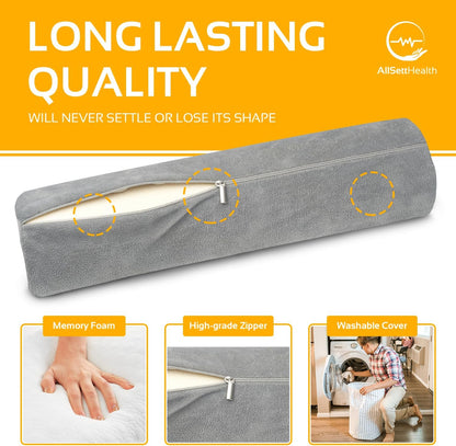 AllSett Health Round Cervical Roll Cylinder Bolster Pillow with Removable Washable Cover, Ergonomically Designed for Head, Neck, Back, and Legs, Grey | 13" X 5"