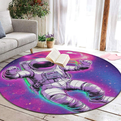 Home Decor Non Slip Kitchen Office Circle Rug, Machine Washable Modern Round Area Rug, Room Sofa Yoga Soft Round Carpet Purple Galaxy Trippy Space Astronaut Art, 36inch