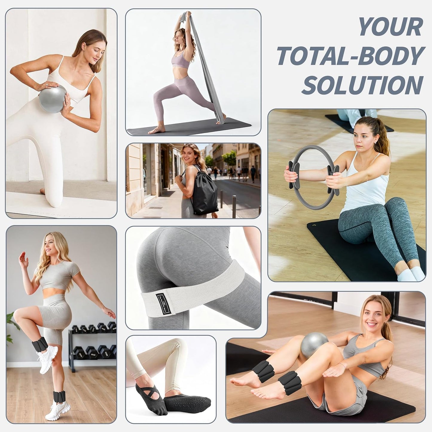 NANATI Pilates Kit, Home Pilates Workout Kit for Women, Pilates Equipment with 14.5" Pilates Ring and Ball, Resistance Bands, Ankle Weights, Sliders & Grip Socks Accessories for Starter Home Workouts
