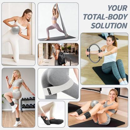 NANATI Pilates Kit, Home Pilates Workout Kit for Women, Pilates Equipment with 14.5" Pilates Ring and Ball, Resistance Bands, Ankle Weights, Sliders & Grip Socks Accessories for Starter Home Workouts