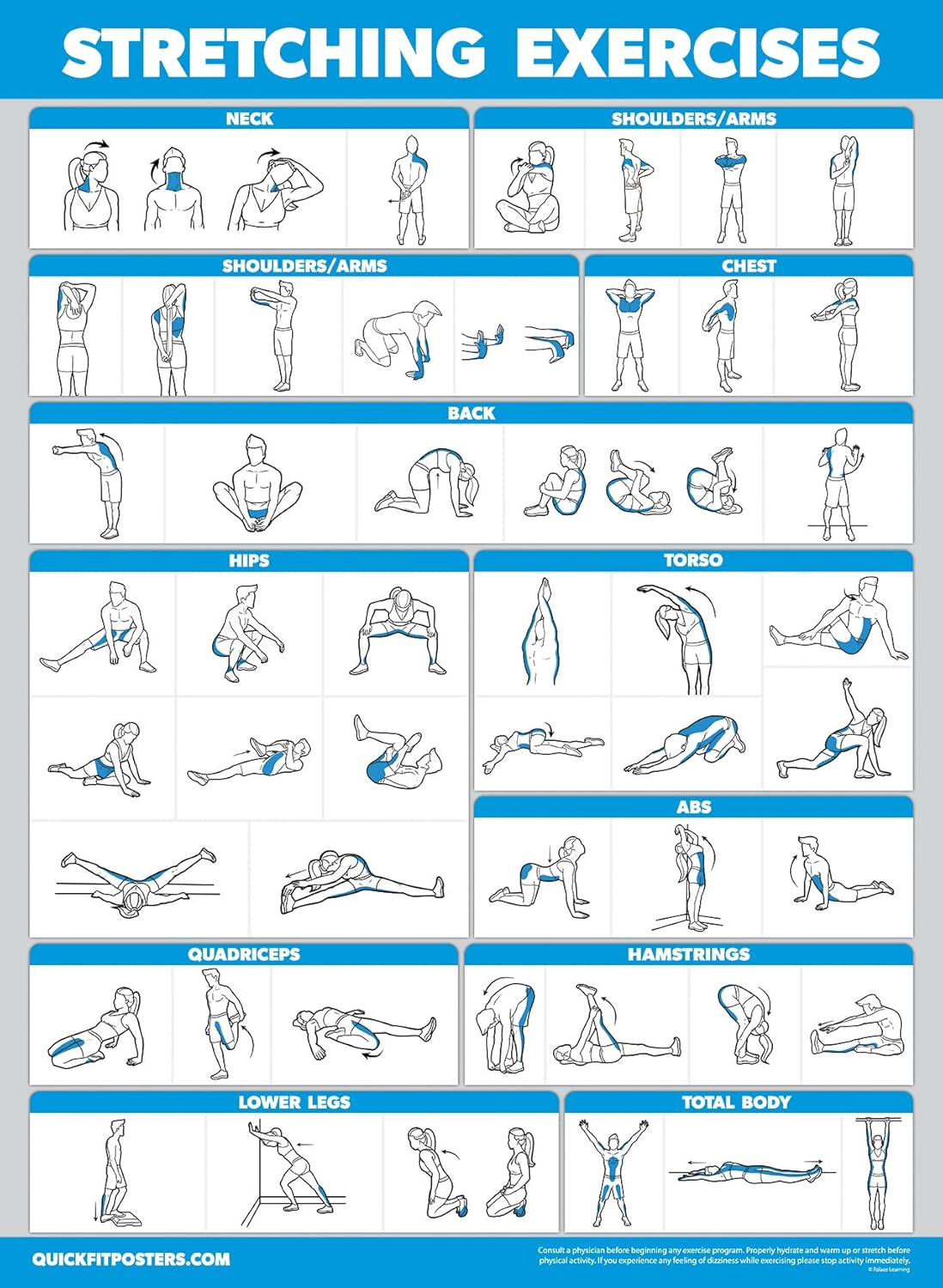 4 Pack - Yoga Block Poses + Pilates Exercise + Yoga Poses Positions + Stretching Posters - Set of Four Fitness Charts