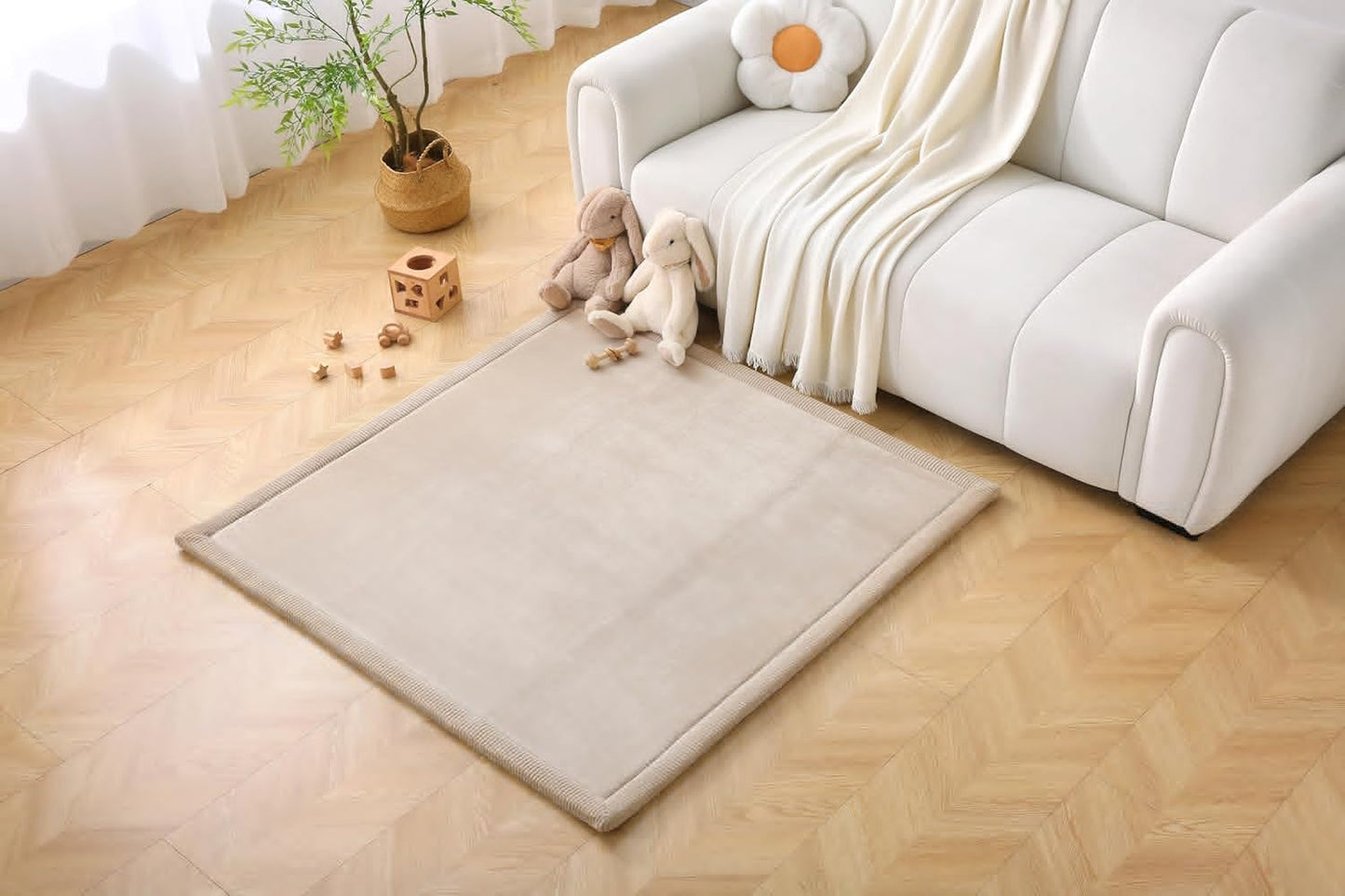 Hakuna Matte CloudSoft Mat for Floor 60" x 80" Beige – Coral Velvet Memory Foam Rug – Non-Slip, Water-Resistant