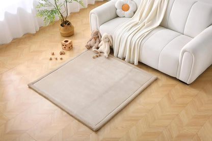 Hakuna Matte CloudSoft Mat for Floor 60" x 80" Beige – Coral Velvet Memory Foam Rug – Non-Slip, Water-Resistant