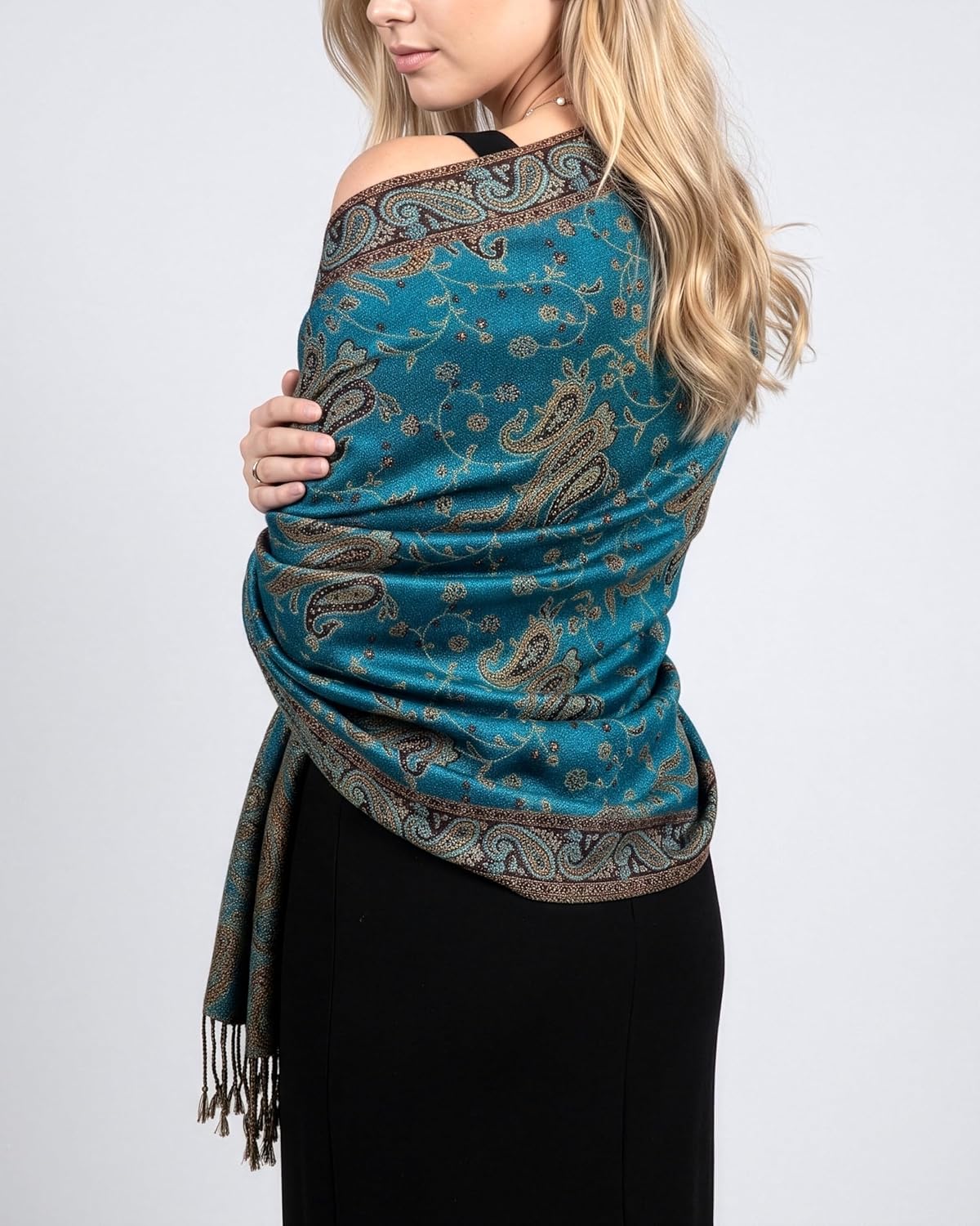 Achillea Reversible Paisley Pashmina Rave Scarf – Exotic Indian Shawls and Wraps for Evening Dresses, Festivals, All Seasons - Colors B
