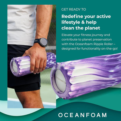 Oceanfoam Ripple Travel Foam Roller (11" x 3.35") Firm Mini Foam Roller for Physical Therapy, Deep Tissue Massage, Back Pain - High Density, Ergonomic Wave Textured - Yoga, Pilates, Exercise (Natural) - Colors B