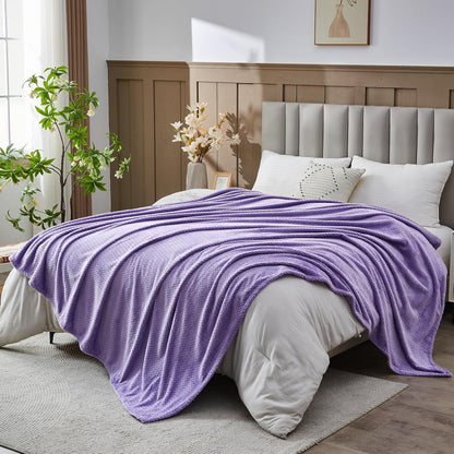 NEWCOSPLAY Super Soft Throw Blanket Light Purple Premium Silky Flannel Fleece Leaves Pattern Lightweight Bed Blanket All Season Use (Light Purple, Throw(50"x60")) - Colors B