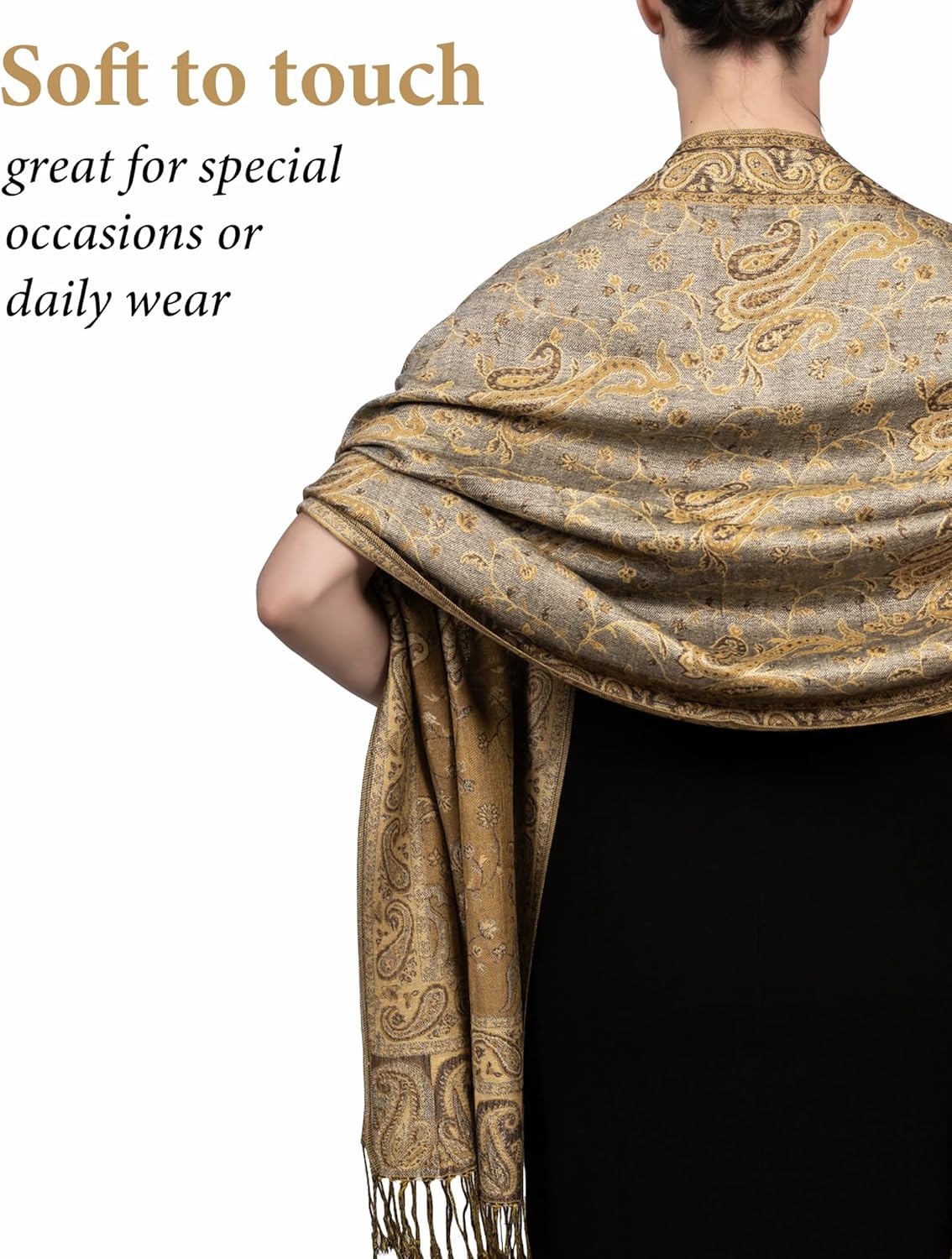 Achillea Reversible Paisley Pashmina Rave Scarf – Exotic Indian Shawls and Wraps for Evening Dresses, Festivals, All Seasons - Colors B
