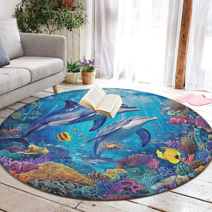 Room Sofa Yoga Soft Round Carpet, Home Decor Non Slip Kitchen Office Circle Rug, Machine Washable Modern Round Area Rug Beach Turtles, 60inch