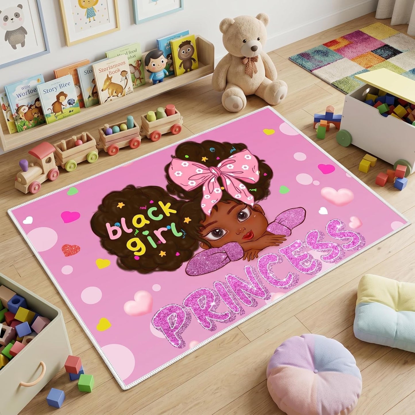 Black Girl Area Rug for Bedroom African American Rugs for Room Princess Carpet Kids Rugs for Bedroom African Girls Carpet for Living Room Teen Girls Yoga Mats, Pink, 4'×5'