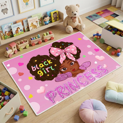 Black Girl Area Rug for Bedroom African American Rugs for Room Princess Carpet Kids Rugs for Bedroom African Girls Carpet for Living Room Teen Girls Yoga Mats, Pink, 4'×5'