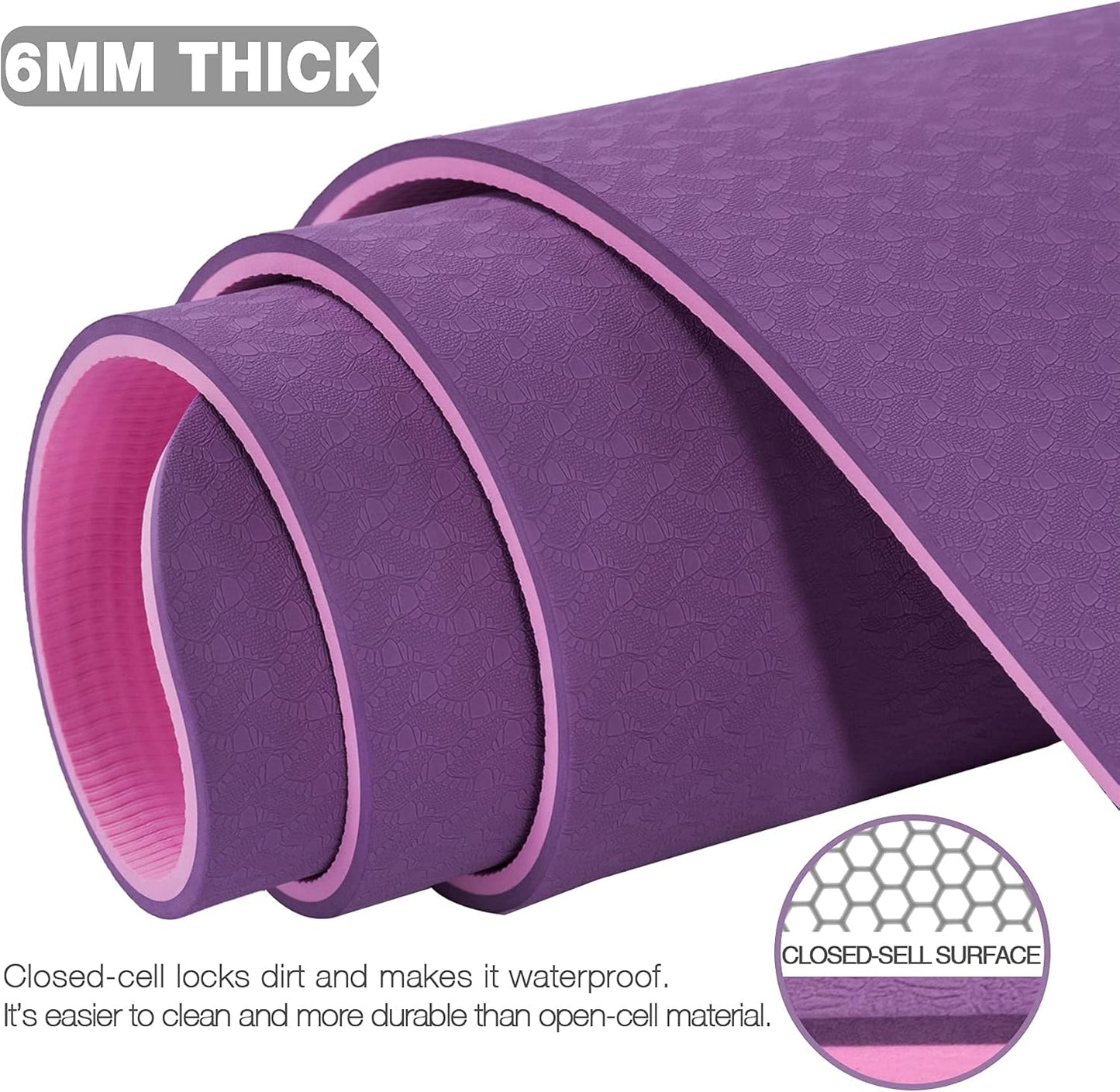 UMINEUX Large Yoga Mat for Men and Women 1/4 & 2/5 Inch Extra Thick TPE Fitness Mat for Home Gym Workout, Non-Slip, Eco Friendly Exercise Mat for Yoga, Pilates, Stretching, Meditation