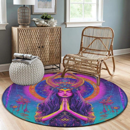 Home Decor Non Slip Kitchen Office Circle Rug, Machine Washable Modern Round Area Rug, Room Sofa Yoga Soft Round Carpet Purple Galaxy Trippy Space Astronaut Art, 36inch
